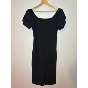 Gibson Latimer Black Pencil Dress Front Slit Midi Puff Sleeves Medium Cocktail